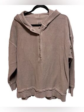 aerie Mauve Waffle Henley Hoodie MED